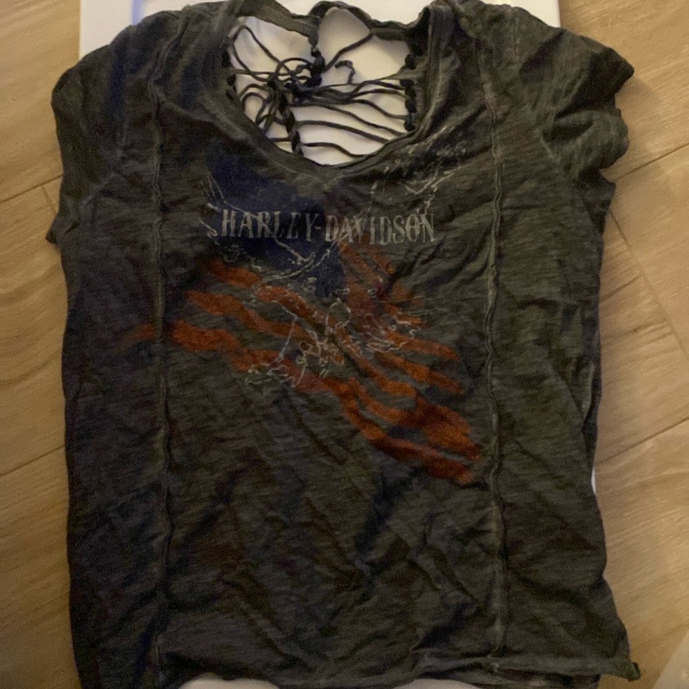 Ladies Dark Gray Harley Davidson T- Shirt Size Large - SEE DESCRIPTION